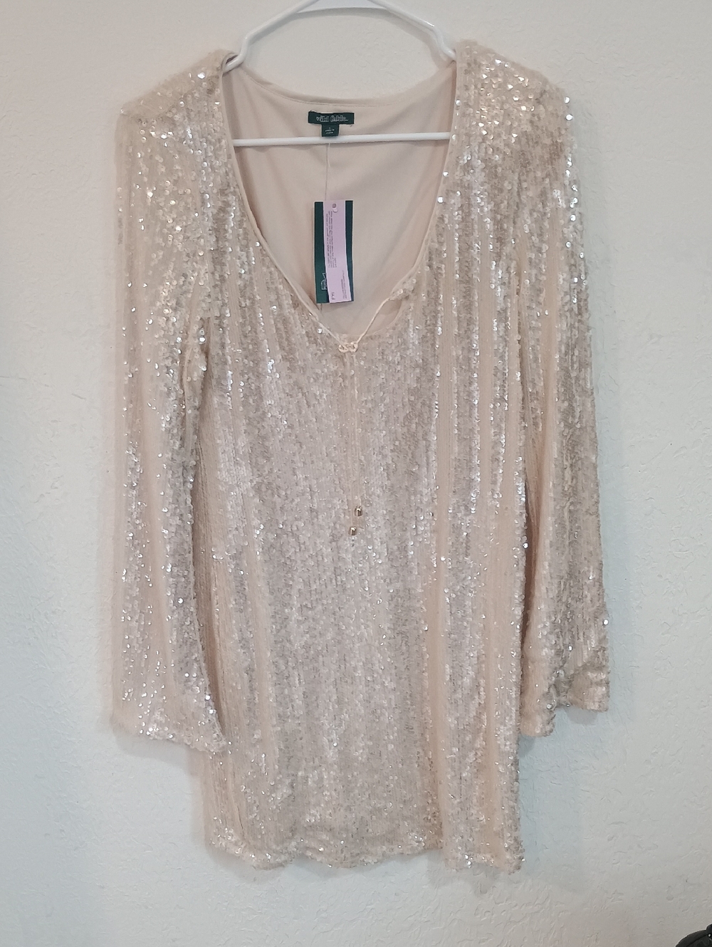 wild fable Champagne Sequin V-Neck Long Sleeve Dress